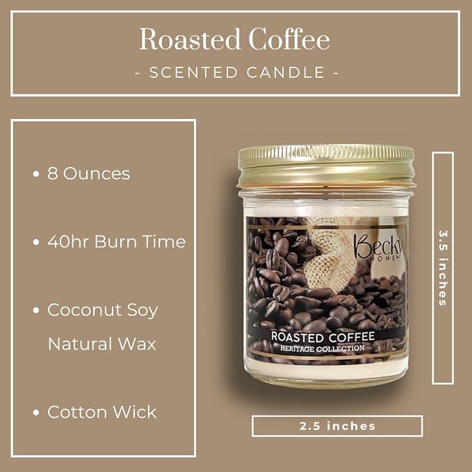 8oz Coffee Scented Candle, Fresh Roast Coffee, Espresso, Macchiato, Large Jar Candles Gift for Men and Women, Clear Glass