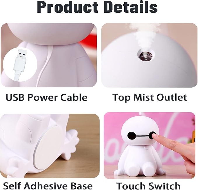INVODA Humidifiers Portable Small Cool Mist Humidifiers Mini USB Personal Desktop for Travel, Car, Office Room, Bedroom (White)
