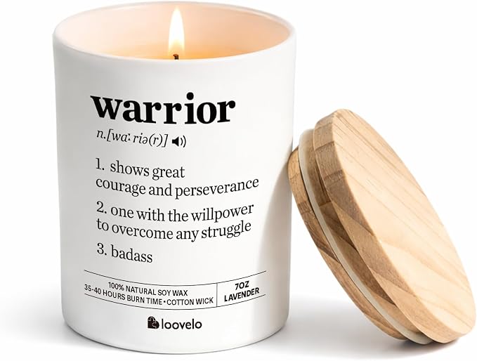 Warrior Definition Motivational Scented Candle for Home Office Inspirational Gifts Cancer Patient Survivor Sobriety Gifts Jar Candle (7 oz, Lavender)