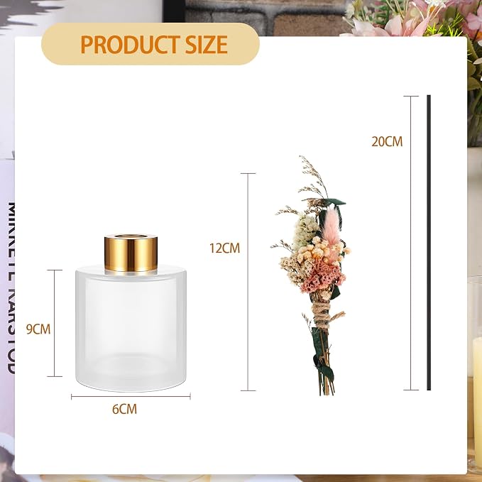 Rtteri 2 Reed Diffuser Sets Flower Oil Diffuser Sticks with Refill Empty 5oz Bottles Scent Glass for Fragrance Home Bathroom Gifts, Oil Not Included (Milky Color)