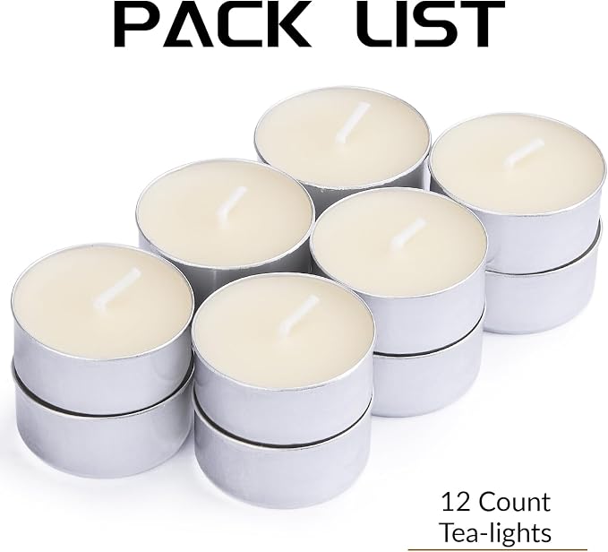 Natural Ivory White Beeswax Tealight Candles in Metal Aluminum Cup - Organic Small Candle Natural Scent Smokeless 4-5 Hours Burning - Pack of 12