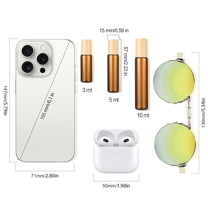5mL(1/6 Oz) Amber Glass Roll On Bottles, 8 Pack Leak Proof Refillable Roller Bottles for Essential Oils, Perfume, DIY Craft, Samples, Eye Roller, Travel Portable