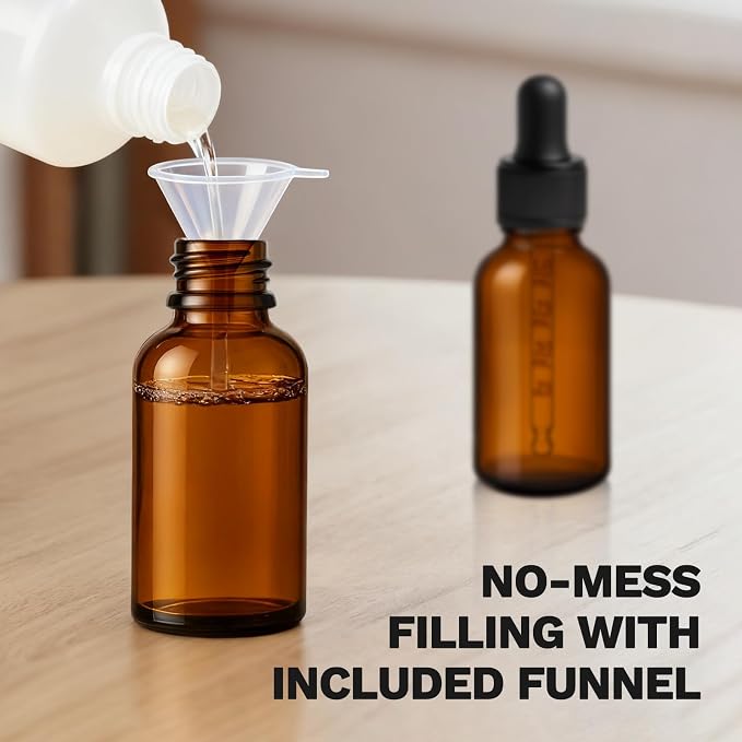 Bumobum Dropper Bottle 1 oz, 2 pack Amber Glass Eye Dropper Bottles with Labels and Funnel, Tincture Bottle with Measured Dropper - Leakproof Essential Oils Bottles for Health, Personal Care & Beauty