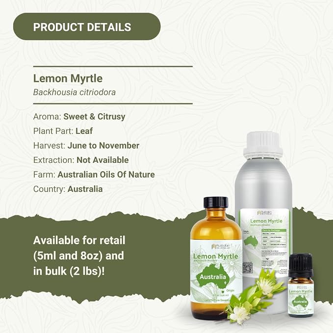 Lemon Myrtle Essential Oil - Experience an Invigorating, Fresh Citrus Aroma - Pure, Undiluted Therapeutic Grade Essential Oil - 5ml