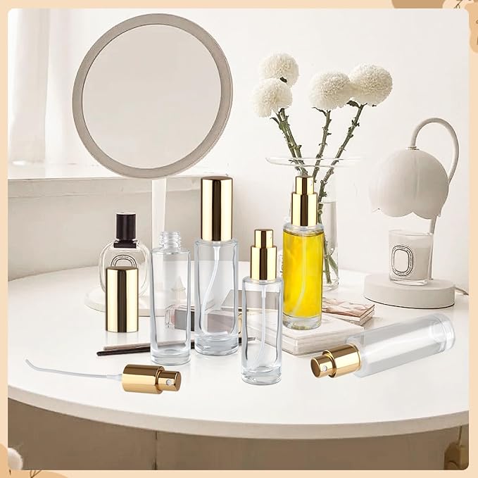 6 Pcs 30ml/1oz Glass Spray Bottle Refillable Perfume Bottles with Atomizer & Golden Lid for Perfume Cleaning Products Essential Oils