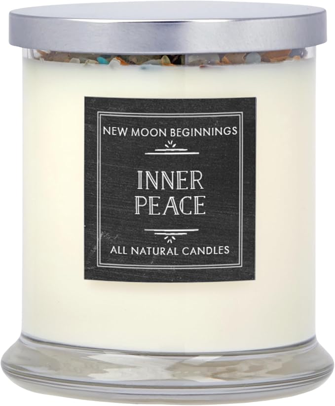 Inner Peace Candle by New Moon Beginnings - Dried Flower, Herb, & Crystal Candles - Soy Candle - All Natural Aromatherapy Candle - All Natural - 12 oz Glass Jar