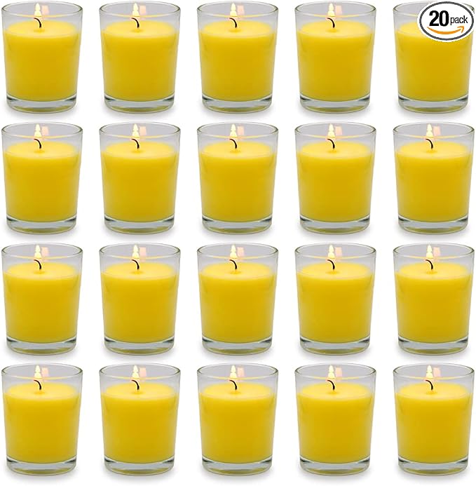 Small Citronella Candles Outdoor and Indoor Soy Wax Votive Candles for Party Dinner and Camping - 12 Hours Burn Time, Set of 20