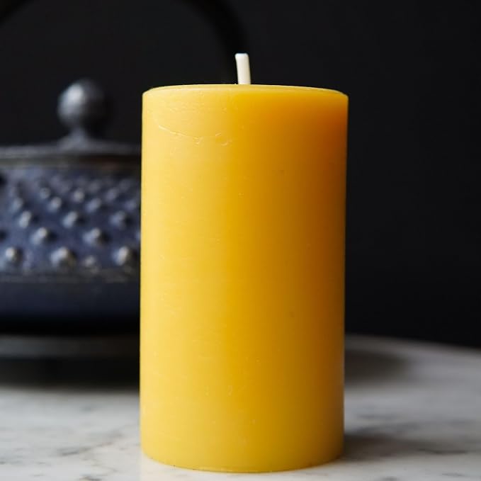 Sunbeam Candles 100% Pure Beeswax Pillar Candles | Long Burning All Natural Non-Toxic Beeswax Candles | Made in USA (Smooth, Natural Gold, 3"x6")