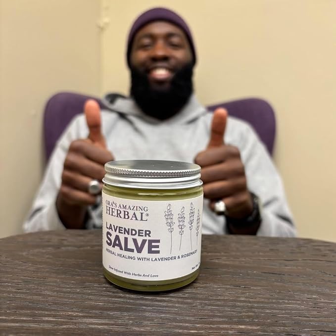 Ora's Amazing Herbal Lavender Salve Ointment, Sleep Balm, Lavender Essential Oil, Aromatherapy for Relaxation Anxiety Relief & Massage, Dry Skin Hand Repair Cream Calendula Coconut Oil, 4 oz