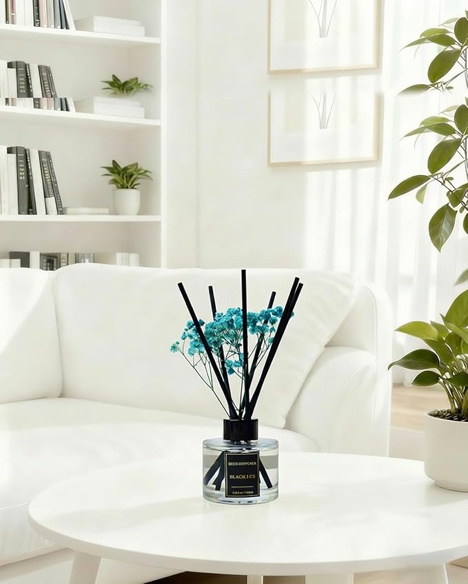 Reed Diffuser Set-Black Ice Scent Fragrance Oil Diffuser with 6 Reed Sticks | Home & Bedroom Bathroom Decor,3.38 fl oz (100ml)