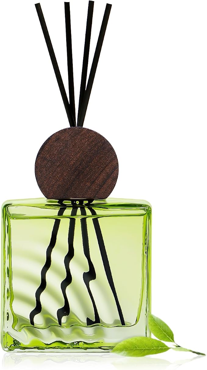 6.76 oz Green Tea Scent Diffusers with 8 Fiber Sticks,200ml Reed Diffuser for Bathroom Room Air Freshener, Last up for 40 Days