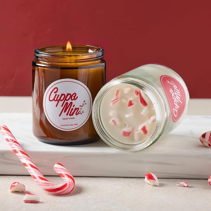Peppermint Candle, Christmas 9oz Jar, Holiday Home Accent, Candy Cane Aroma, Fresh Winter Scent, Seasonal Gift Candle for Men and Women