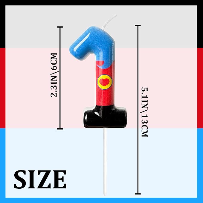 Birthday Candle for Cake – Red Blue Cartoon Hero Style with Heart Design – Cute Cake Topper for Birthday Party Decoration