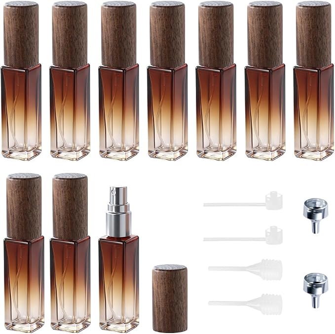 Perfume Atomizer, Glass Perfume Container,Travel Bottle Refillable, Empty Portable Leakproof Fragrance Spray Bottle (Walnut Gradient Amber 10pcs 10ml)