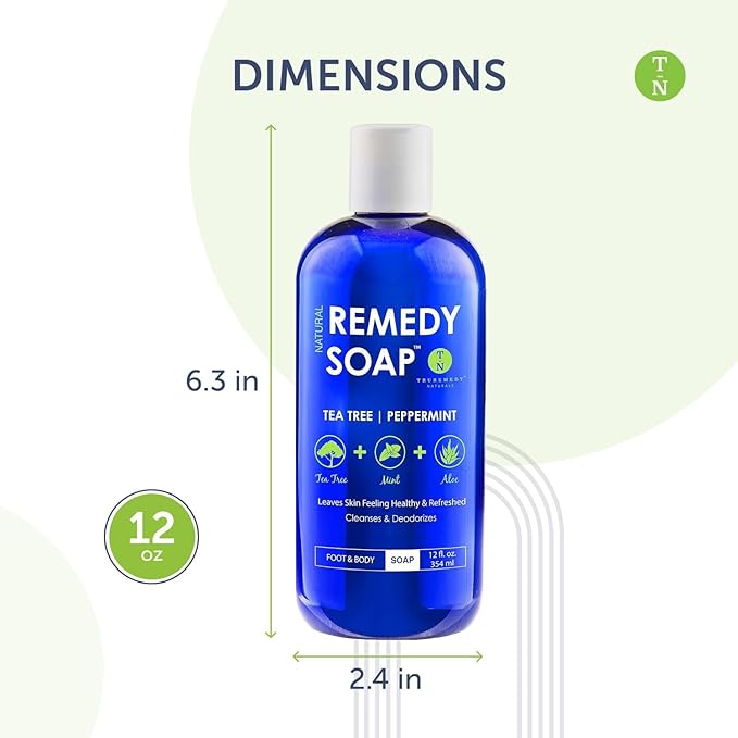 Truremedy Naturals 12 oz Tea Tree Oil Body Wash - Invigorating Tea Tree Soap with Peppermint, Aloe, Eucalyptus, Coconut and Olive Oil - Refreshing Body Wash for Men and Women - Shower Gel Cleanser