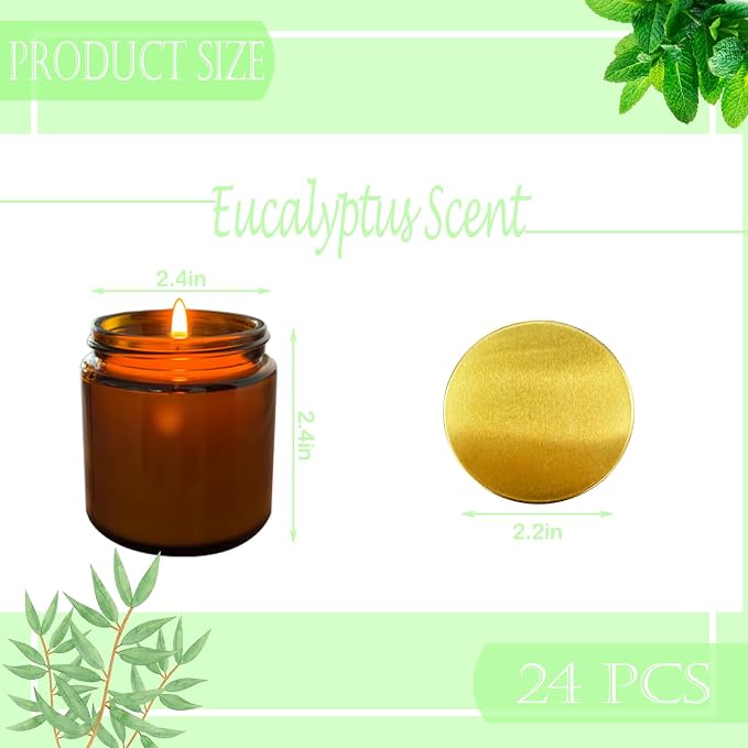24 Pcs 4 Oz Mini Soy Candles,Eucalyptus Mint Scented Candles Set,Bulk Aromatherapy Candle,Suitable as Gifts or Souvenirs for Occasions Such as Birthdays and Weddings.
