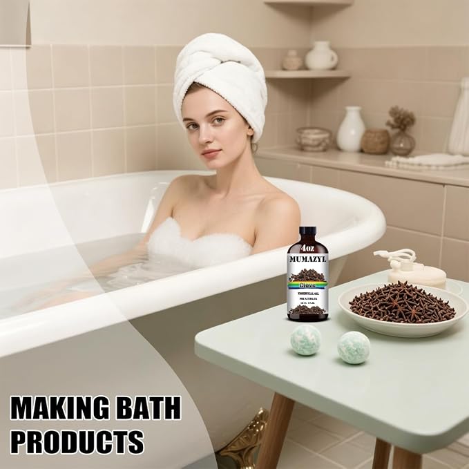 Clove Essential Oil, Clove Oil 4 Fl Oz 120ML for Diffuser Humidifier Yoga Cleaning DIY Candle Soap Making MUMAZYL Essential Oils