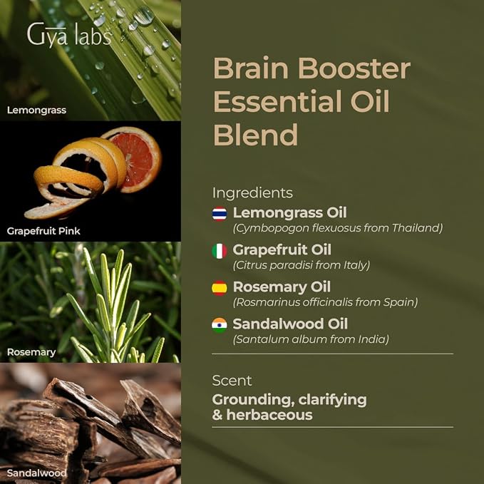 Gya Labs Brain Booster Essential Oils Blends - 0.34 Fl Oz - for Diffuser, Home, Humidifier, Aromatherapy and DIY Candle Making Scents
