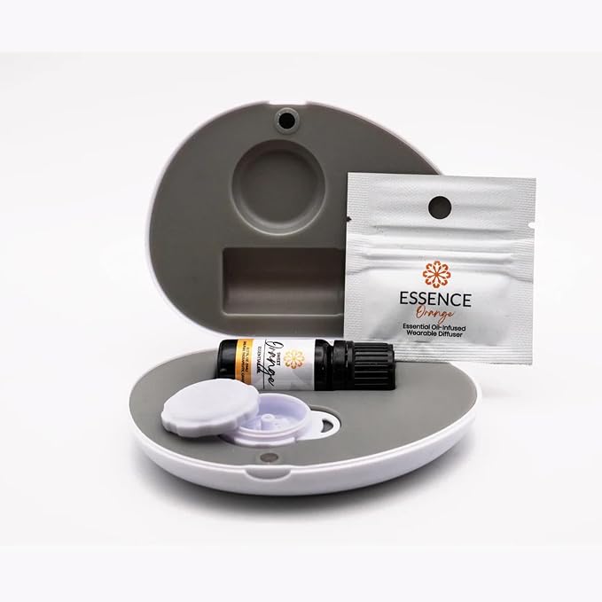 Essence Pearl Travel Case | Orange Essential Oil | Aromatherapy Nasal Diffuser & Essential Oil Carrying Case | Uplifting Citrus Scent | Travel-Friendly Kit | White Pod