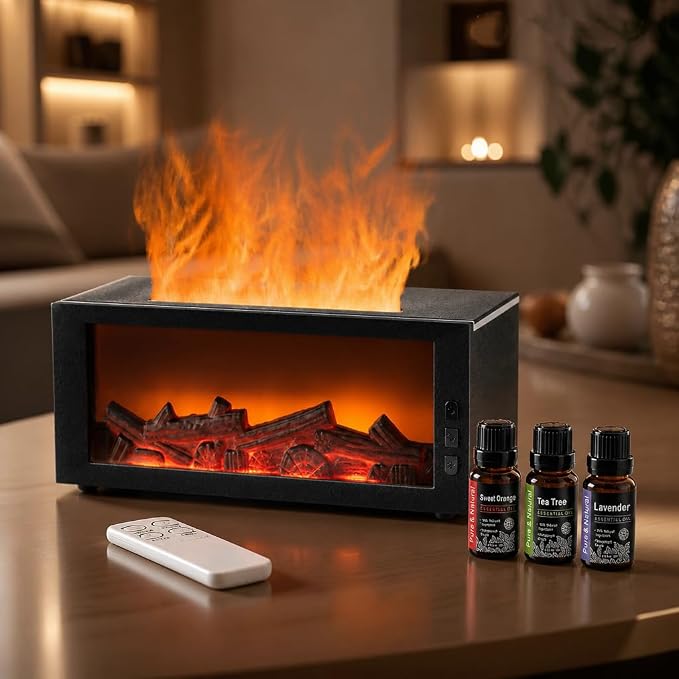 300ML Essential Oil Aroma Diffuser,Flame Air Humidifiers,Colorful Flame Diffusers for Home,Diffuser for Aromatherapy Yoga Room Bedroom, Office, Home with Remote Timer and Auto Off