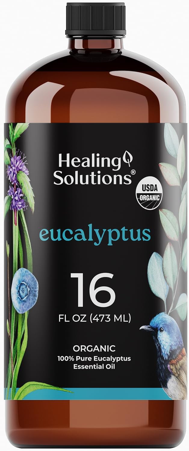 Healing Solutions Organic Eucalyptus Essential Oil 16 Fl Oz – Pure Eucalyptus Oil for Diffusers, Sprays, and Candle Making