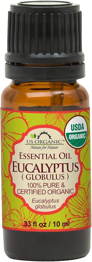 US Organic 100% Pure Eucalyptus Essential Oil (Globulus) - USDA Certified Organic, Steam Distilled - W/Euro droppers (More Size Variations Available) (10 ml / .33 fl oz)