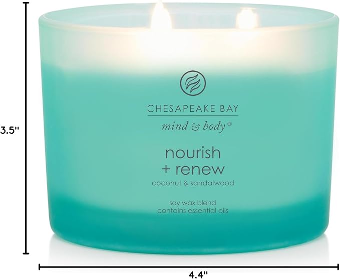 Chesapeake Bay Candle Mind & Body 3-Wick Coffee Table Jar Candle Nourish + Renew (Coconut & Sandalwood)
