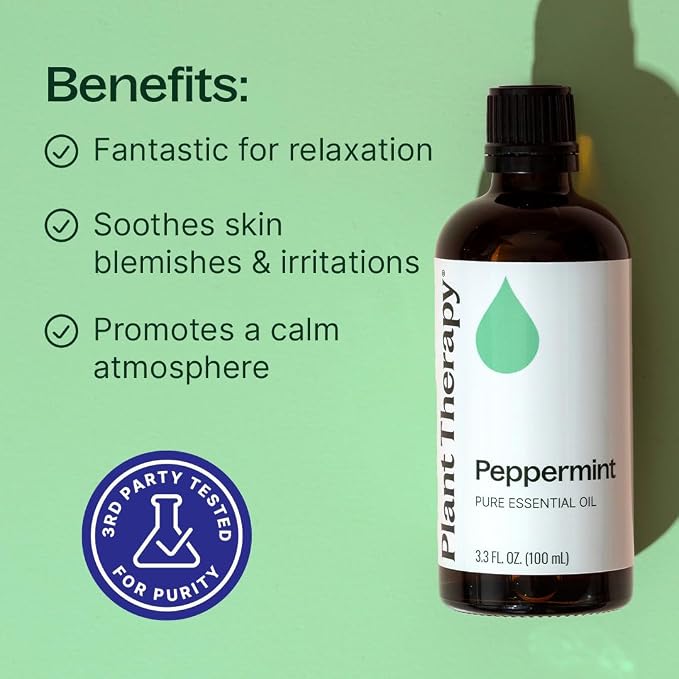 Plant Therapy Peppermint Essential Oil 100 mL (3.3 oz) 100% Pure, Undiluted, Natural Aromatherapy for Diffuser & Topical Use, Digestion, Respiratory, & Massage, Peppermint Oil for Skin & Hair