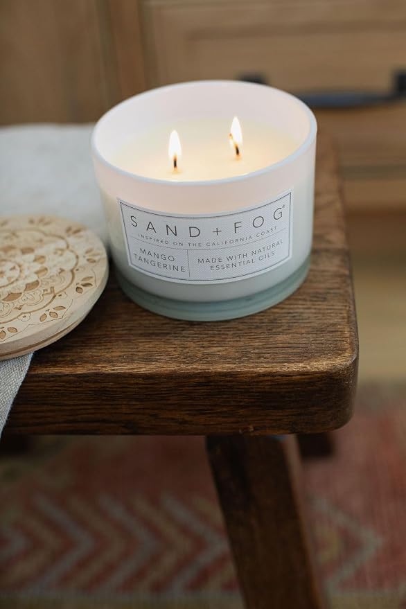 Sand + Fog Scented Candle - Mango Tangerine – Additional Scents and Sizes – 100% Cotton Lead-Free Wick - Luxury Air Freshening Jar Candles - Perfect Home Decor – 12oz