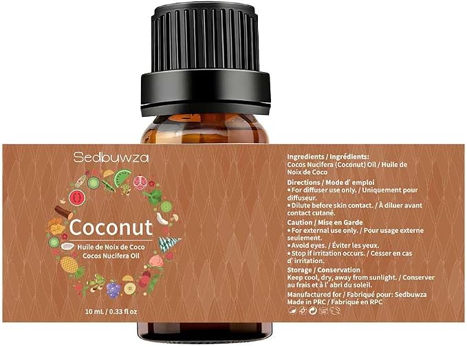 Sedbuwza Vanilla Coconut Essential Oil Set, Vanilla Fragrance Oil Coconut Scent Oil Set for Diffuser, Aromatherapy, Massage, Soap, Candle Making 2 x 10 ml
