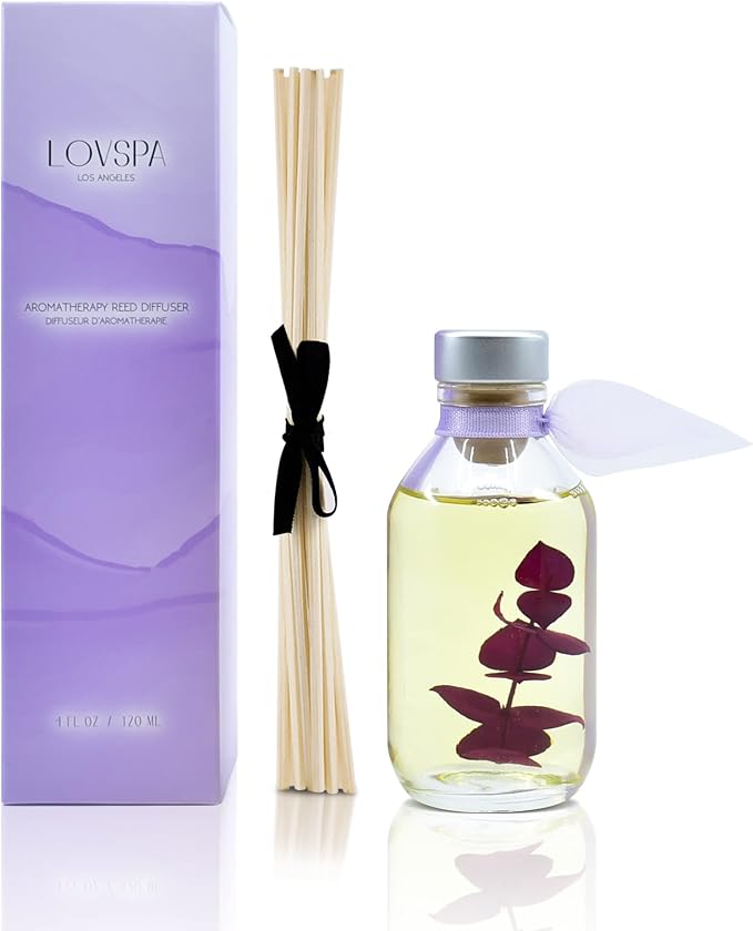 De-Stress Lavender Eucalyptus Diffuser Set, Spa Scent, Shelf Decor | Lavender, eucalyptus, and woody balsamic profile, guest bathroom, decorative glass bottle, home aroma, entryway
