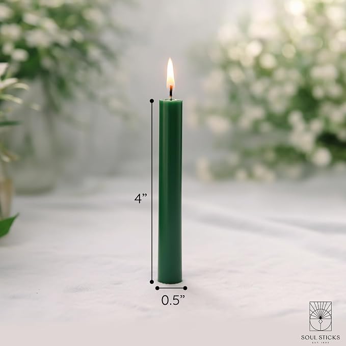 SOUL STICKS Prosperity Magic Spell Chime Taper Candles 20 Pack - Ideal for Altar, Rituals, Ceremonies, Meditation Green Unscented Candle Sticks for Witchcraft Supplies, Wiccan Supplies and Tools
