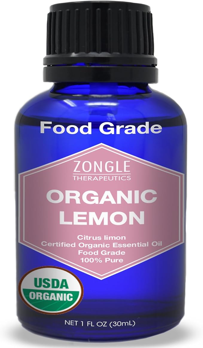 Organic, Lemon Essential Oil, Food Grade, for Cooking, Baking – 100% Pure, Lemon Oil, by Zongle Therapeutics, 1 OZ