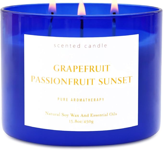 Grapefruit Passionfruit Sunset Scented Soy Candle | Large 3 Wick Candle for Home, 15.8 oz | Sweet Tropical & Fruity Candle | Summer Candles for Women & Men | Birthday Gifts for Women & Her