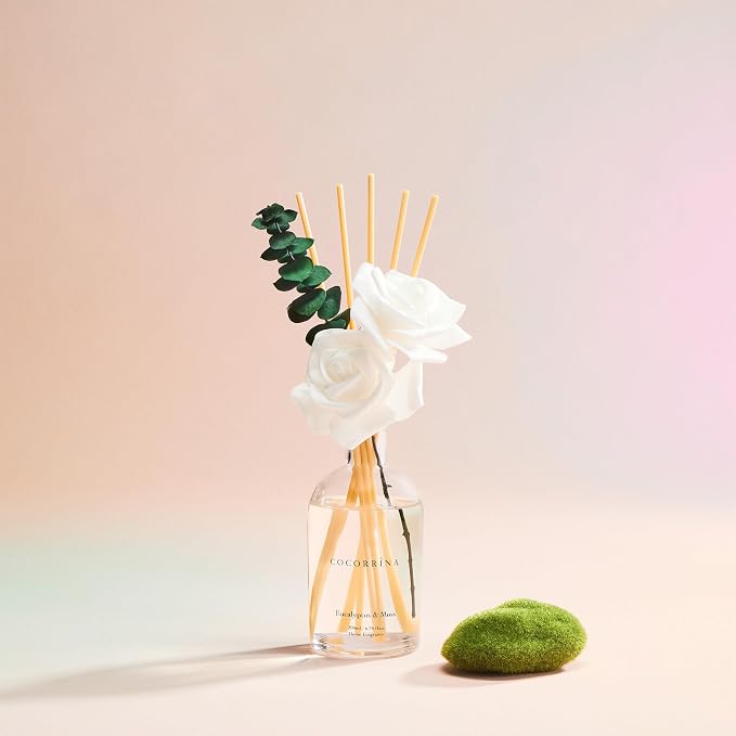 COCORRÍNA Reed Diffuser - Eucalyptus & Moss Scent, 6.76 fl oz Essential Oil with 8 Reed Sticks - Home Fragrance for Bedroom Bathroom Shelf Décor