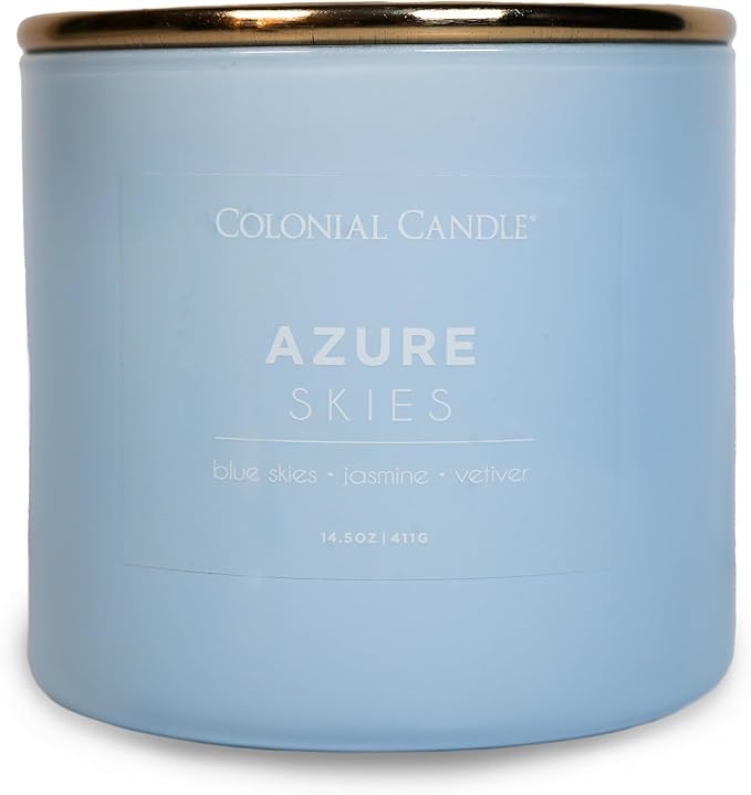 Colonial Candle Azure Skies Scented Jar Candle, Pop of Color Collection, 3 Wick, 14.5 oz - Up to 60 Hours Burn