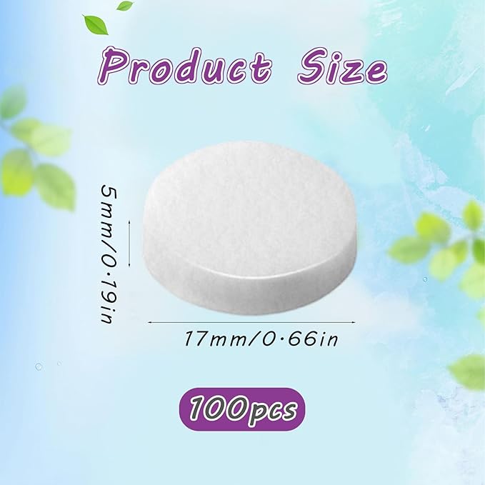 100 PCS Car Air Freshener Refill Felt Pads - 17 mm Unscented Essential Oil Perfume Refill Pads, Air Freshener Replacement Pad, Universal Essential Oil Diffuser Pad for Vent Clips, Home, Car Use