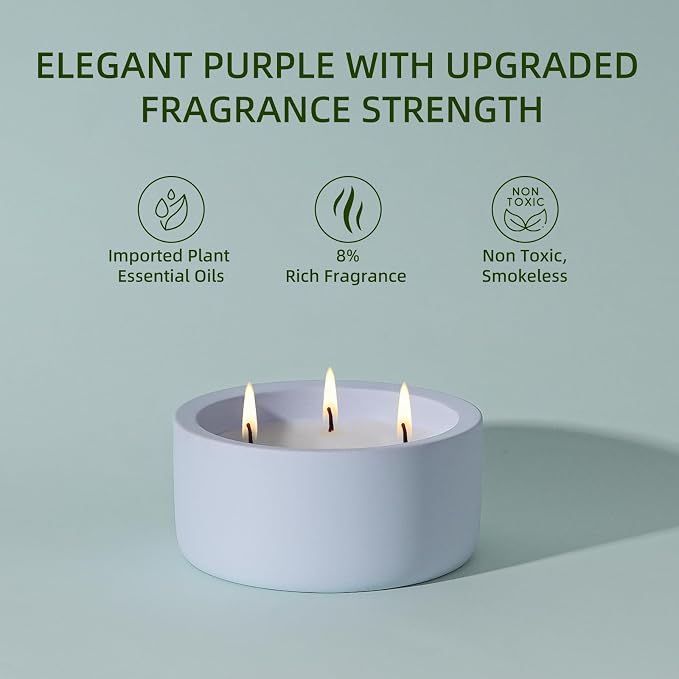 Viyffo Large 20oz Scented Candle - Citronella & Lavender, 3 Wick Non Toxic Soy Candles for Women, Matte Purple Ceramic Jar, Luxury Home Fragrance, Elegant Room Decor & Premium Birthday Gift