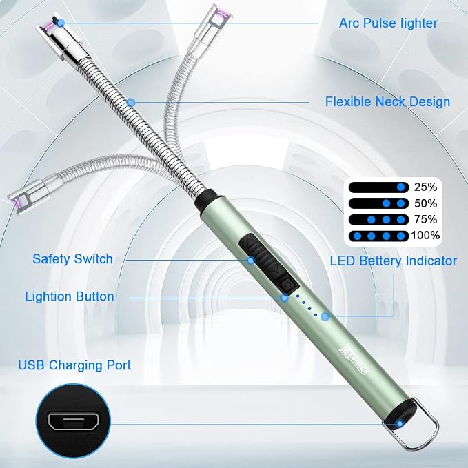 Candle Lighters USB Rechargeable Arc Electric Lighter with 360° Flexible Neck for Candle BBQ Camping (Green)