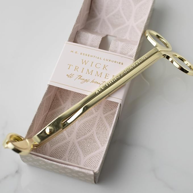 Lollia Essential Luxuries Wick Trimmer, Golden Candle Accessory Embossed with “All Things Beautiful”, Elegant Candle Wick Cutter, Candle Scissors for Longer Burn & Clean Candle