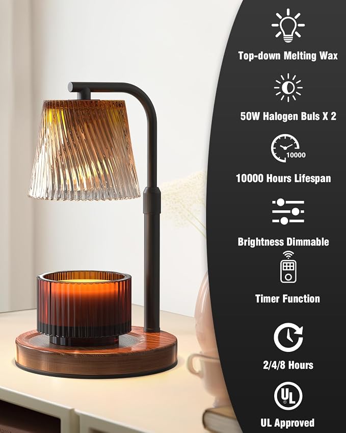 Candle Warmer Lamp with Timer: Flower Candle Lamps Height Adjustable Wax Melt New Home Decor House Warming for Women, Modern