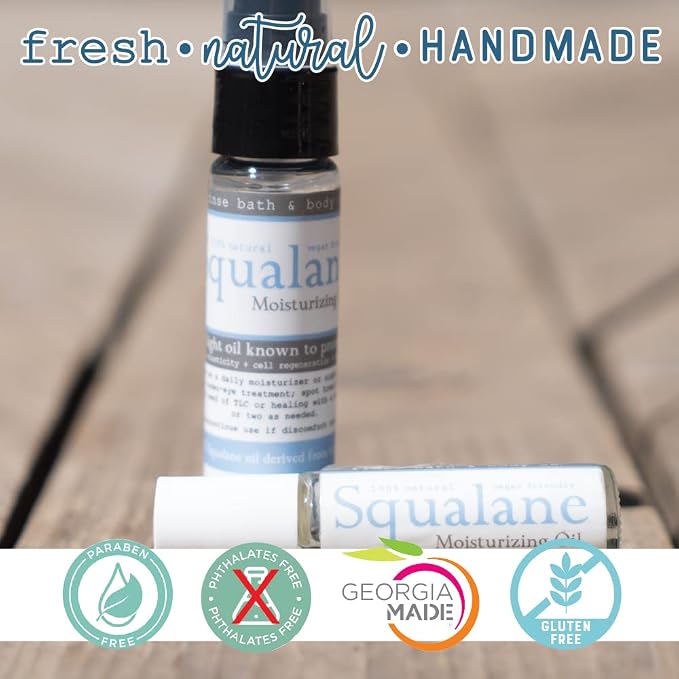 Rinse Bath & Body Squalane Essential Oil Roll On - Pure & Natural For Face and Body | Light and Fast Absorbing | Cell Elasticity,Lines & Wrinkles | Squalane Oil From Olive Plant |.35oz