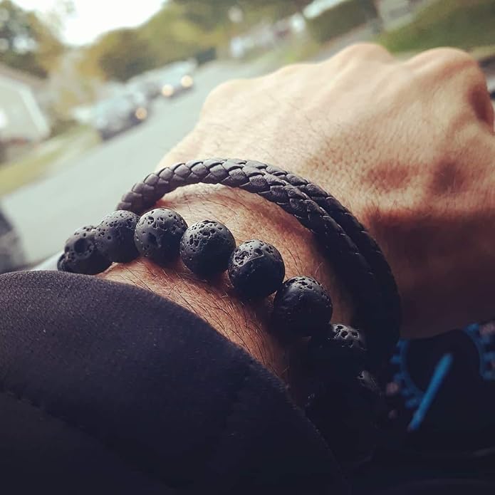 Men Women 8mm Natural Stone Lava Rock Diffuser Bracelet Elastic Yoga Agate Beads Bracelet Bangle