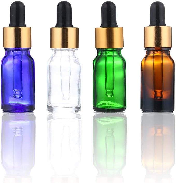 H&D HYALINE & DORA Glass Bottles for Essential Oils with Glass Eye Dropper And Rubber Bulb, 1/2 oz Capacity,Pack of 4