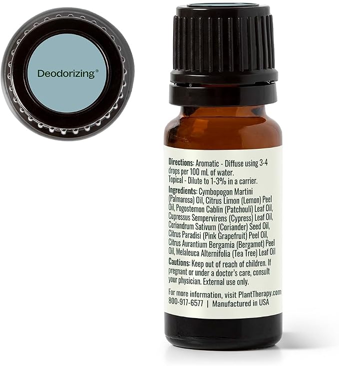 Plant Therapy Deodorizing Essential Oil Blend, 10 mL (1/3 oz), Pure Essential Oils, Undiluted, Therapeutic Grade, Ideal for Household Cleaning & Deodorizing