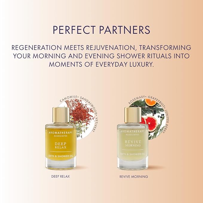 Aromatherapy Associates Perfect Partners Gift Set. 2 Premium Bath and Shower Oils (0.3 fl oz each) in Decorative Gift Box. Includes Deep Relax and Revive Morning Blends