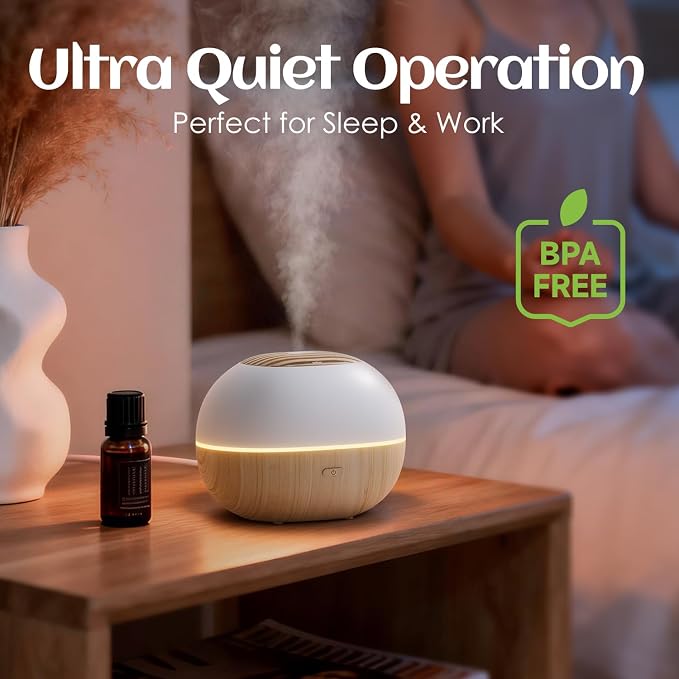 Soulorigin 100ml Mini Essential Oil Diffuser, Portable Aromatherapy Diffuser with Warm Light, One-Button Control, Auto Shut-Off, Quiet Ultrasonic Mist for Home, Travel, Yoga, Meditation (Wood Paint)