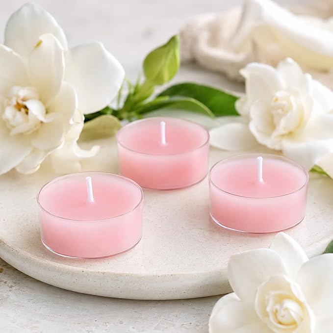 Gardenia Scented Tealight Candles, White Scent Tea Lights Candles Clear Cup, 24 Pack Colored Tealights Candle, 6 Hour Burn Time Tea Candles for Party, Decor, Spa, Shabbat