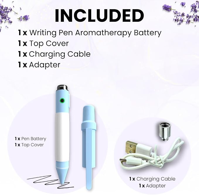 Aromatherapy Writing Pen Battery with Real Ink Tip and Hidden Diffuser Port, Soft Touch Ballpoint for Note Taking, Signature, and On-The-Go Relaxation, Rechargeable Wellness Gift for Office (Sky)