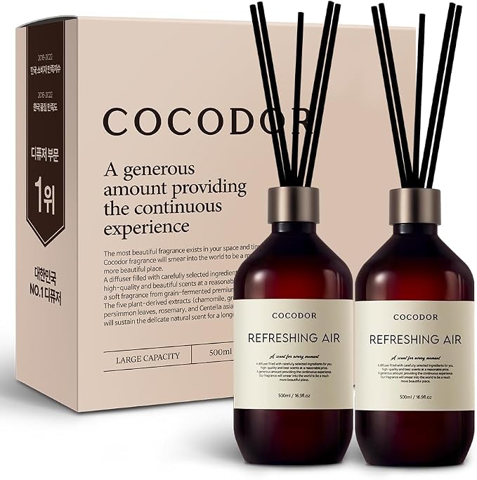 COCODOR Premium Reed Diffuser/Refreshing Air /16.9oz /2 Pack/Large Capacity Fragrance Scent Oil Stick Diffuser Set for Bedroom Bathroom Home Décor
